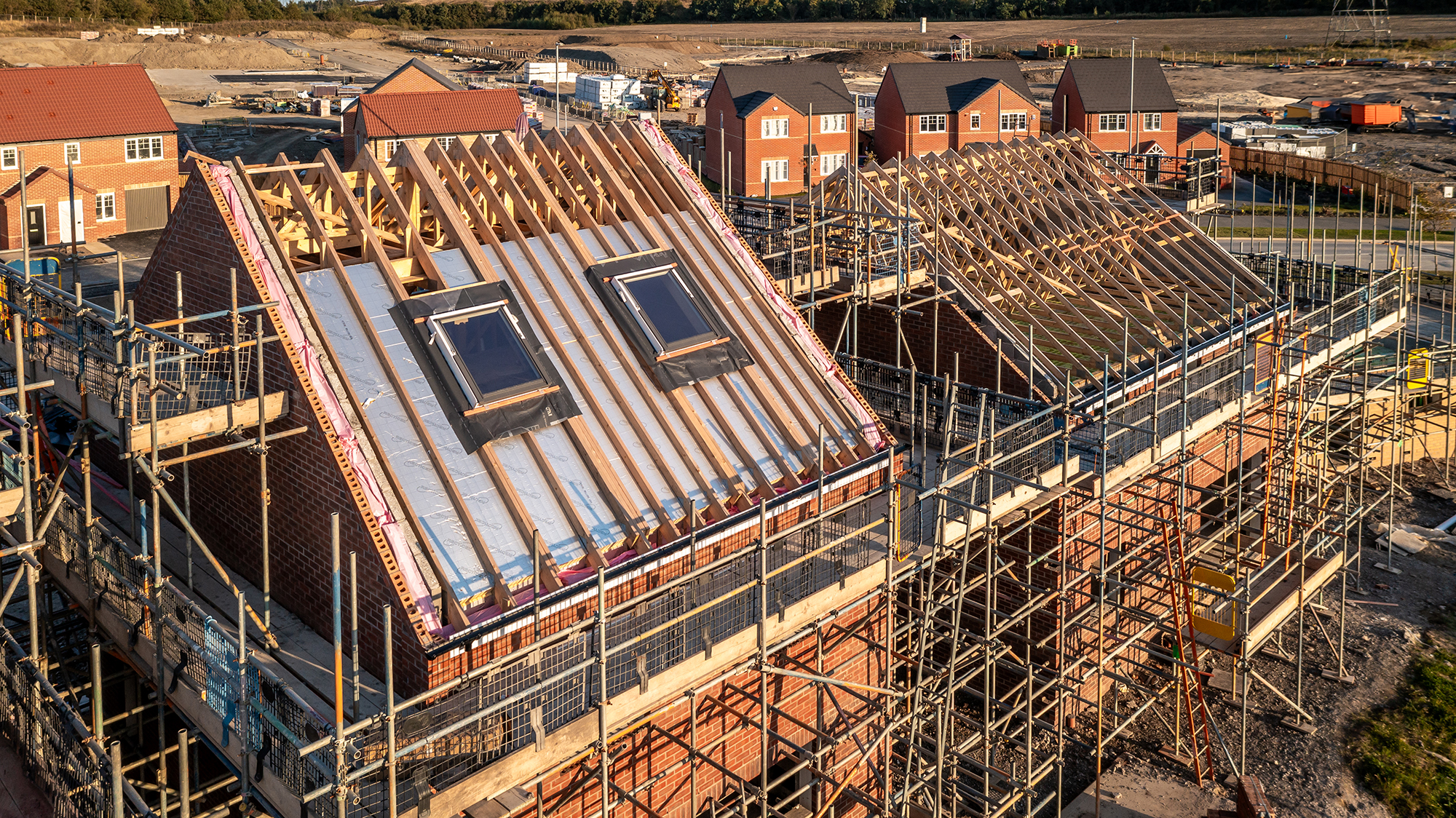 Aerial view of new roof under construction