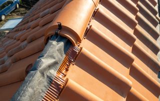 Close-up of ceramic roof ridge tiles